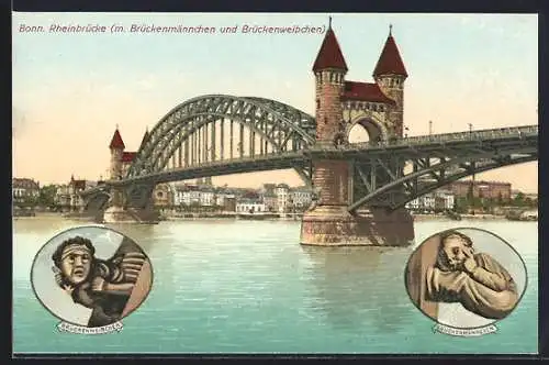 AK Bonn a. Rh., Rheinbrücke, Brückenmännchen, Brückenweibchen