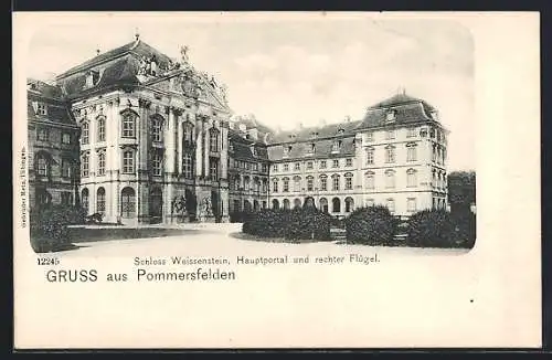 AK Pommersfelden, Schloss Weissenstein, Hauptportal und rechter Flügel