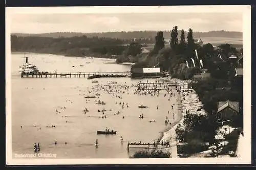 AK Chieming, Panorama vom Badestrand, Dampfer