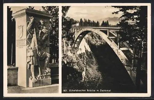 AK Rottenbuch / Ammer, Echelsbacher Brücke mit Denkmal