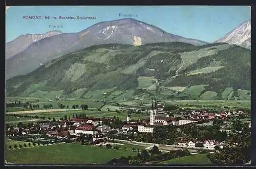 AK Admont /Steiermark, Ortsansicht mit Pleschberg und Bosruck