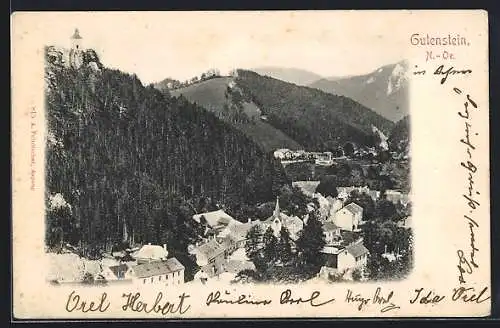 AK Gutenstein /N.-Oe., Ortsansicht mit Berglandschaft