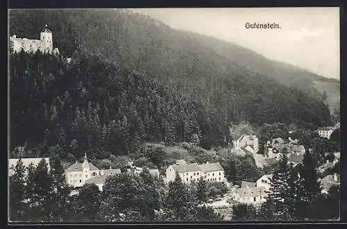 AK Gutenstein, Ortsansicht mit Blick auf Wälder und Burg