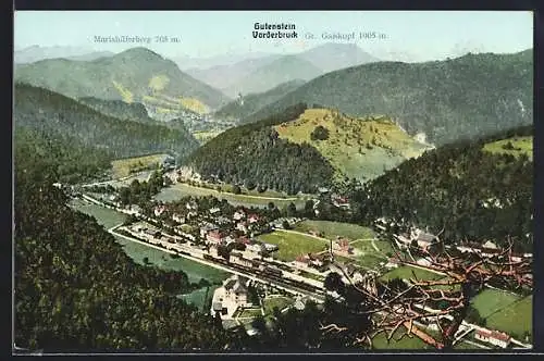 AK Gutenstein /N.-Oe., Vorderbruck mit Mariahilferberg aus der Vogelschau