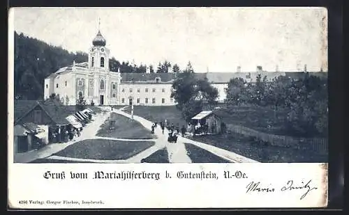 AK Gutenstein /N.-Oe., Passanten auf dem Mariahilferberg