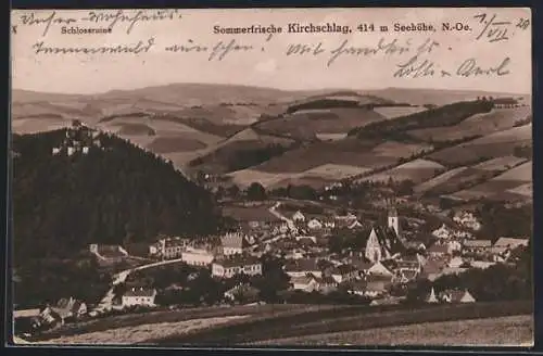 AK Kirchschlag /N.-Oe., Ortsansicht mit Ruine und Umgebung