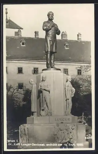 AK Wien, Dr. Karl Lueger-Denkmal mit Statue