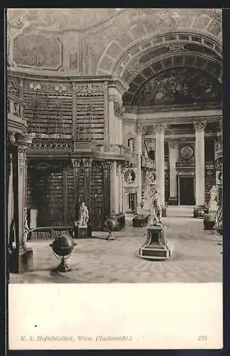 AK Wien, Hofburg, K. k. Hofbibliothek, Saalansicht