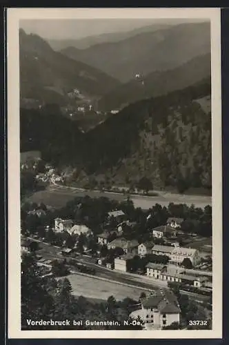 AK Gutenstein /N.-Oe., Vorderbruck mit Bahnhof aus der Vogelschau