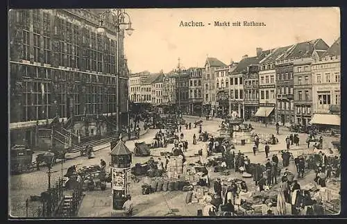 AK Aachen, Markt mit Rathaus