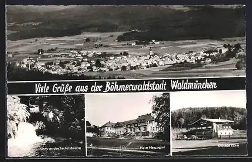 AK Waldmünchen /Böhmerwald, Heim Herzogau, Gibacht, Teufelsbrücke