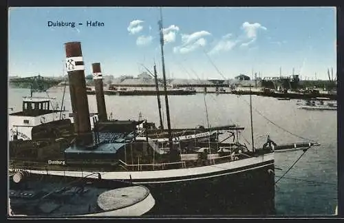 AK Duisburg, Hafen mit Dampfer Duisburg und Dampfer Karl Schroers