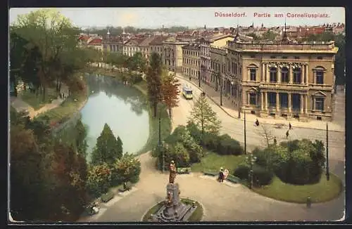 AK Düsseldorf, Strassenpartie mit Strassenbahn am Corneliusplatz