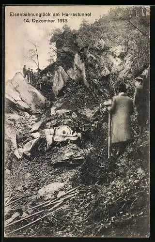 AK Niederwiesa, Eisenbahnunglück am Harrastunnel 14. Dezember 1913