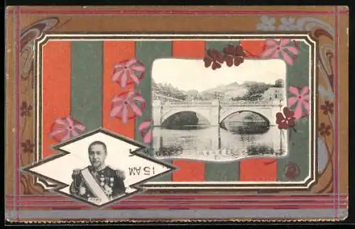 AK Flusspartie an einer Brücke, Admiral Togo, Russisch-Japanischer Krieg