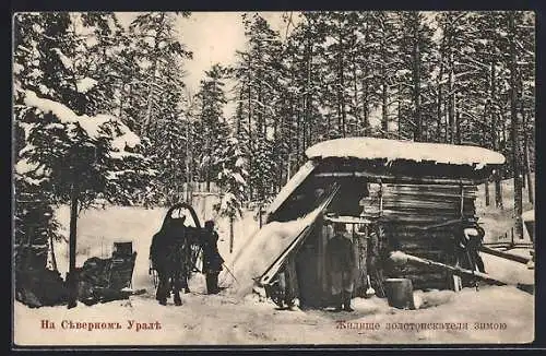 AK Hütte im Wald und Pferdeschlitten