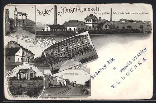 Lithographie Dusniky, Hôtel na Staré, Krahulovská stola, Kostel na Kornoli