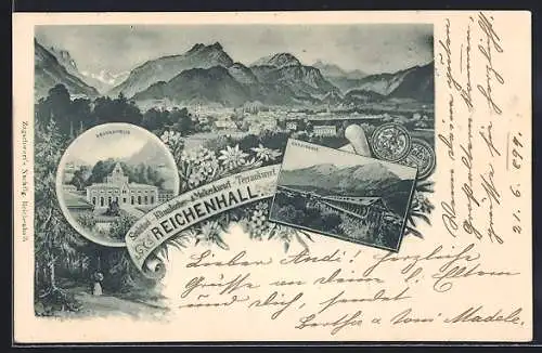 AK Reichenhall, Ortsansicht, Brunnkapelle, Gradirhaus