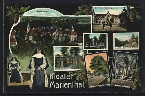 AK Marienthal, Kloster Marienthal, Klosterbrücke, Kreuzberg und Nonnen, alte Dreifaltigkeits-Kapelle