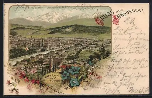 Lithographie Innsbruck, Teilansicht gegen Süden