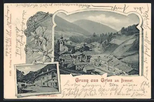 AK Gries am Brenner, Ortsansicht, Gasthaus Aigner