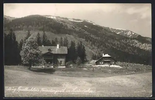 AK Wienerbruck, Gasthaus Aug. Spielbichler in Hinterötscher vor Bergkulisse