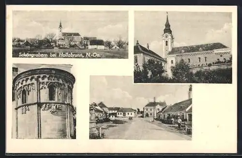 AK Grabern bei Hollabrunn, Schöngrabern, Kirche, Strassenpartie