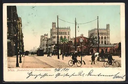 AK Wien, Nordbahnhof mit Nordbahnstrasse, Strassenbahn