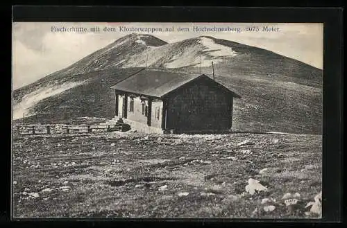 AK Fischerhütte, Partie mit Klosterwappen und Hochschneeberg