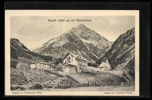 AK Ranalt, Ortsansicht mit Nürnberger und Dresdner Hütte und der Maierspitze