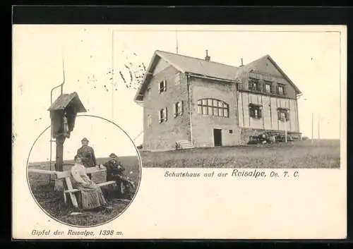 AK Schutzhaus auf der Reisalpe, Blick auf die Hütte und Foto der Einwohner