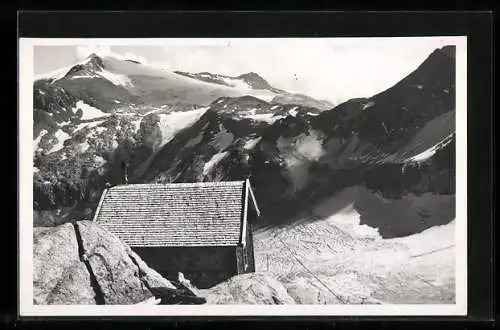 AK Rojacherhütte, Blick gegen verschneite Gipfel