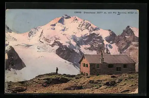 AK Diavolezza, Berghütte gegen Piz Bernina