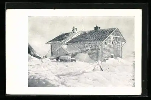 AK Wetterkoglerhaus, Verschneite Bergütte auf dem Hochwechsel