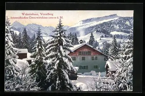 AK Walserschanz /Vorarlberg, Österreichisches Grenz-Wirtshaus im Winter