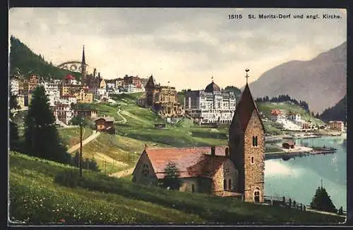 AK St. Moritz, Dorf mit englischer Kirche