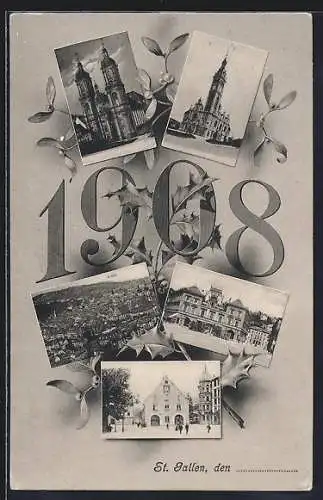 AK St. Gallen, Neujahrs-Gruss 1908