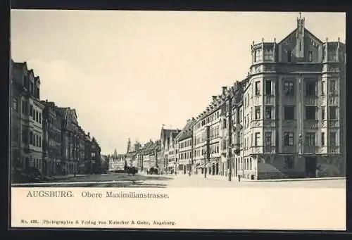 AK Augsburg, Obere Maximilianstrasse, von einer Kreuzung gesehen