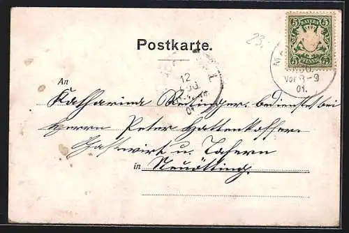 Künstler-AK Mainburg, Teilansicht mit Strassenpartie und Brunnen
