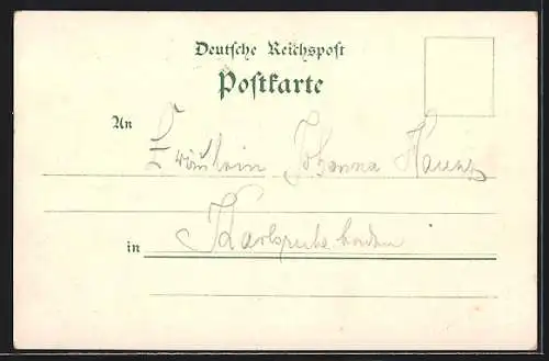 Lithographie Koblenz, Schloss mit Brunnen, Kaiserin Auguste-Denkmal, Gesamtansicht