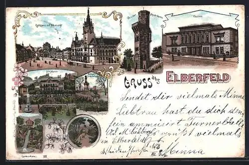 Lithographie Elberfeld, Wilberg-Denkmal, Gartenahus III., Casino