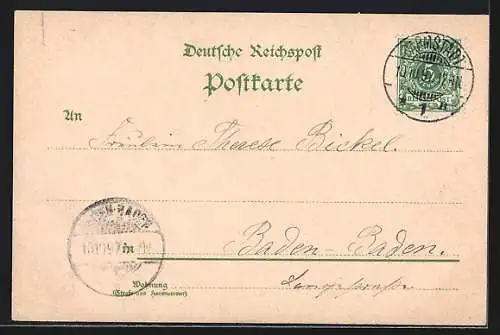 Lithographie Darmstadt, Bahnhöfe, Marktplatz und Theaterplatz