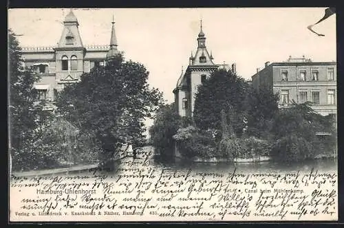 AK Hamburg-Uhlenhorst, Canal beim Mühlenkamp, vom Wasser gesehen