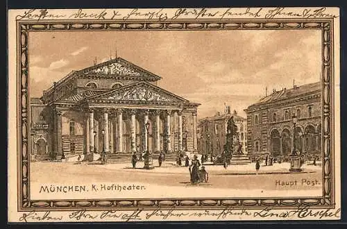 Lithographie München-Au, K. Hoftheater, Haupt Post