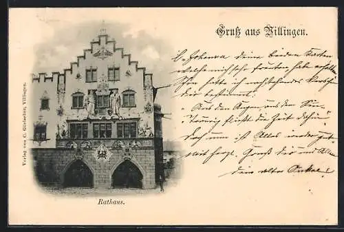 AK Villingen /Baden, Rathaus, Teilansicht mit Strassenblick und Wappen