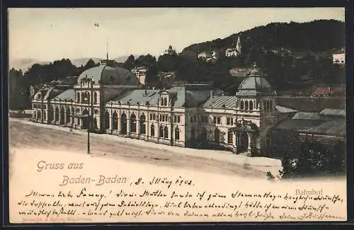 AK Baden-Baden, Blick auf den Bahnhof