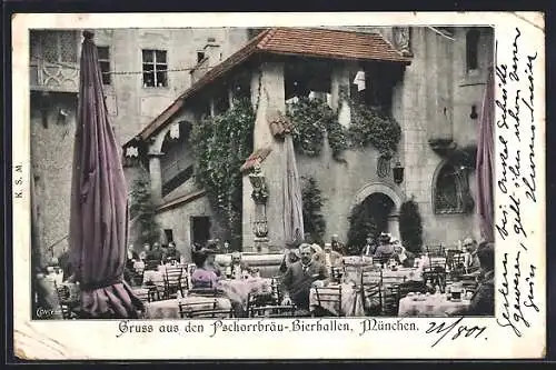 AK München, Pschorrbräu-Bierhallen mit Biergarten