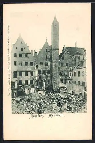 AK Augsburg, Afra-Turm mit Trümmerberg