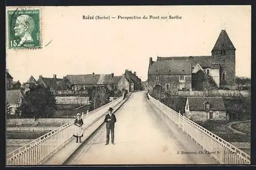 AK Roézé-sur-Sarthe, Perspective du Pont sur Sarthe