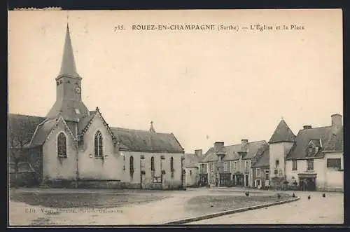 AK Rouez-en-Champagne, L`Église et la Place